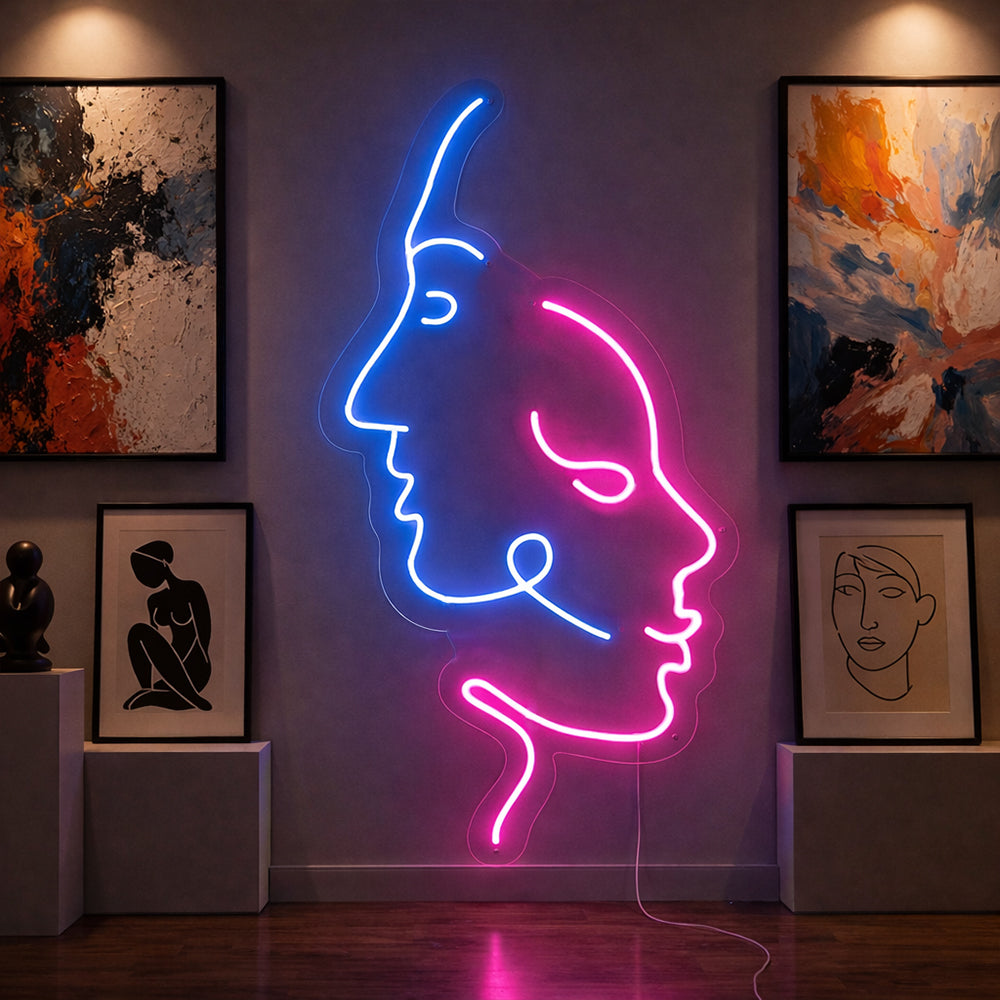 Two Faces LED Neon Sign - Planet Neon Made in London Neon Signs